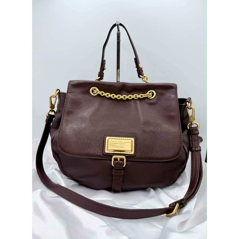 Marc by Marc Jacobs Chain Reaction Robin Satchel Crossbody Burgundy Leather